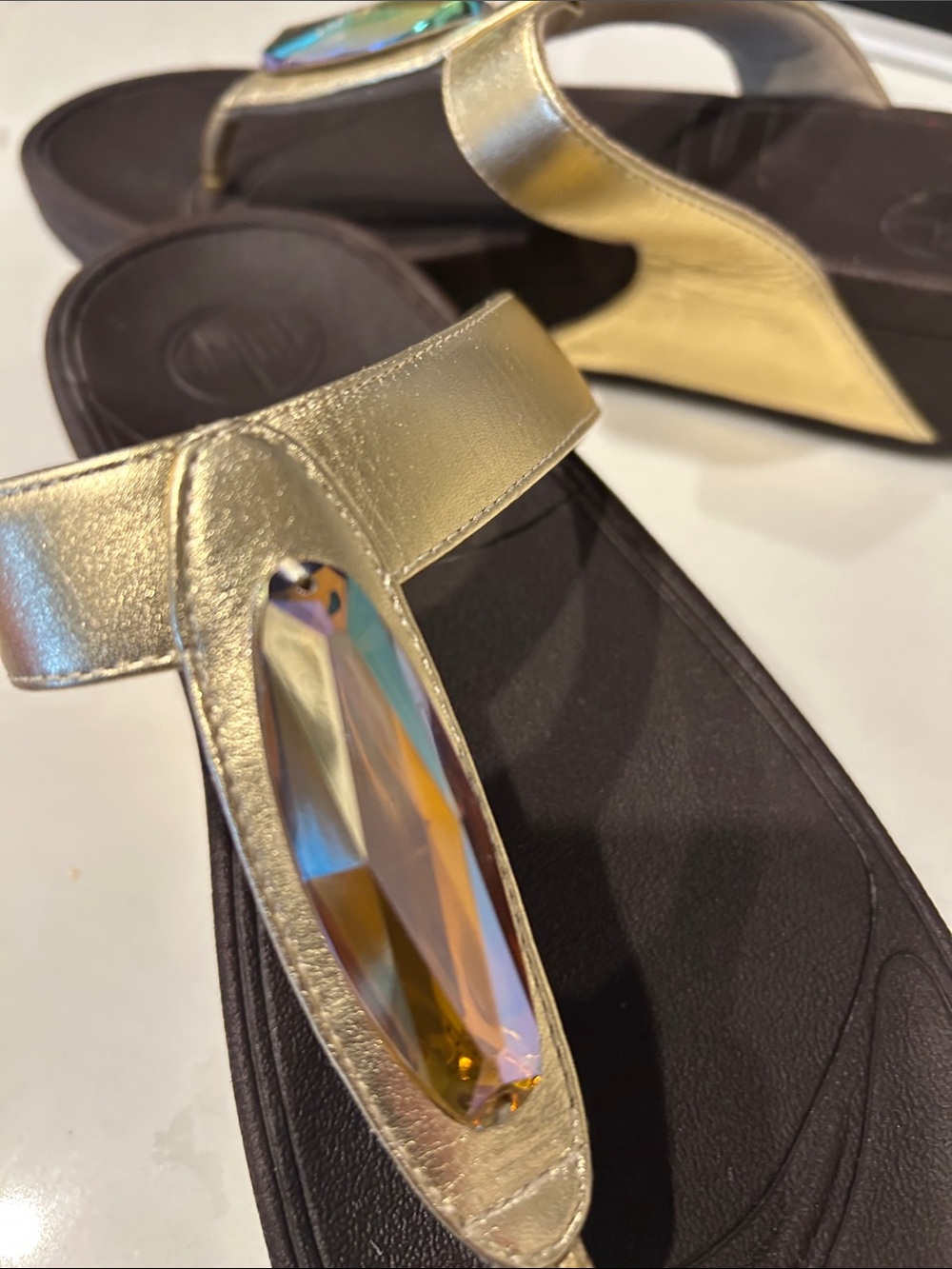 Fitflop Gold Thong Sandals with Iridescent Jewel - Picture 3 of 4